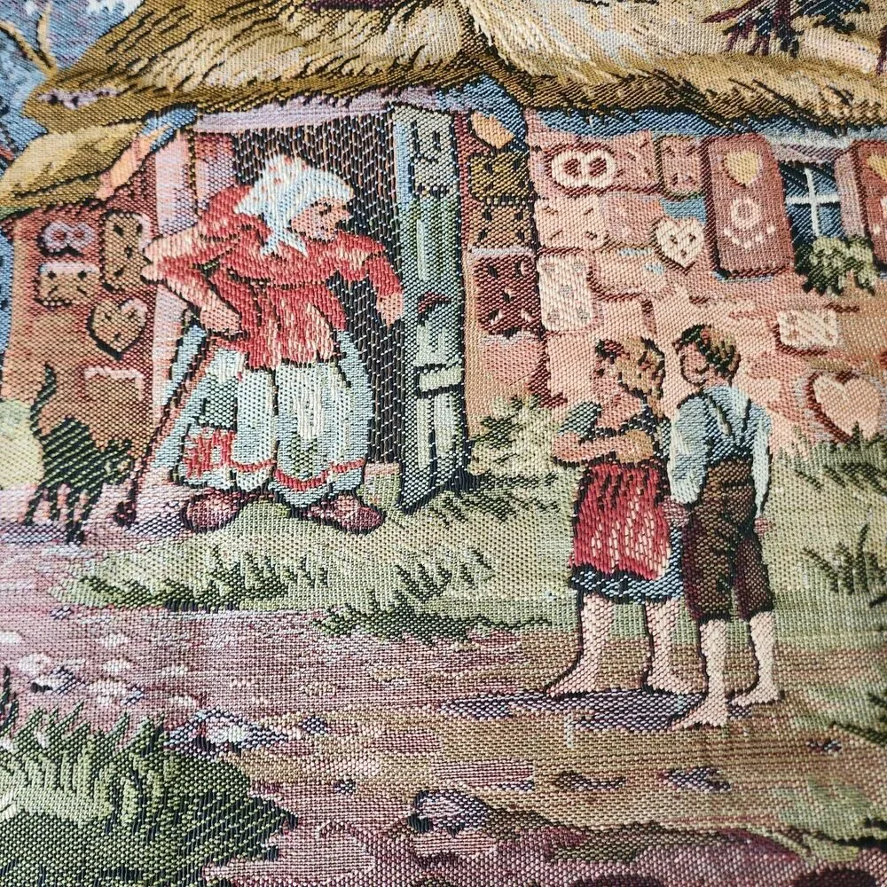 Vintage German Black Forest Gobelin Tapestry Wall Hanging Cottage Deer 50